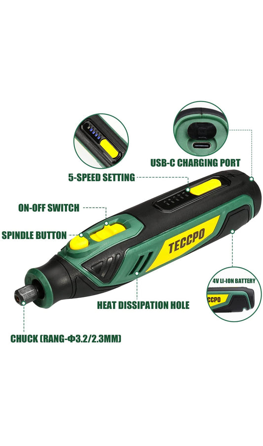 Outil Rotatif Multifonction, 4V Outil Rotatif Sans-fil 2.0Ah Batterie, 5-Vitesses, Type-C USB, neuve