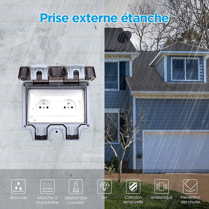 Prise Étanche Double Prise Electrique Extérieure IP66 Étanche Prise Murale 16A
