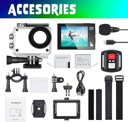 Camera sport 4K 30fps Ultra HD, 40 m 100 Pieds étanche WiFi Ultra Grand Angle 170°, télécommande