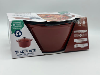 SITRAM Cocotte induction fonte émaillée recyclée ronde 5 L bleu/rouge 25 x 12 cm neuve