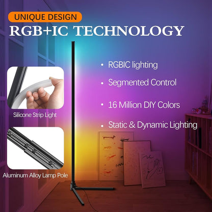 Lampadaire sur Pied D'angle RGBCW LED Compatible avec Alexa/Google Home/WiFi APP/Télécommande - Éclairage Décoratif Moderne pour Salon et Chambre