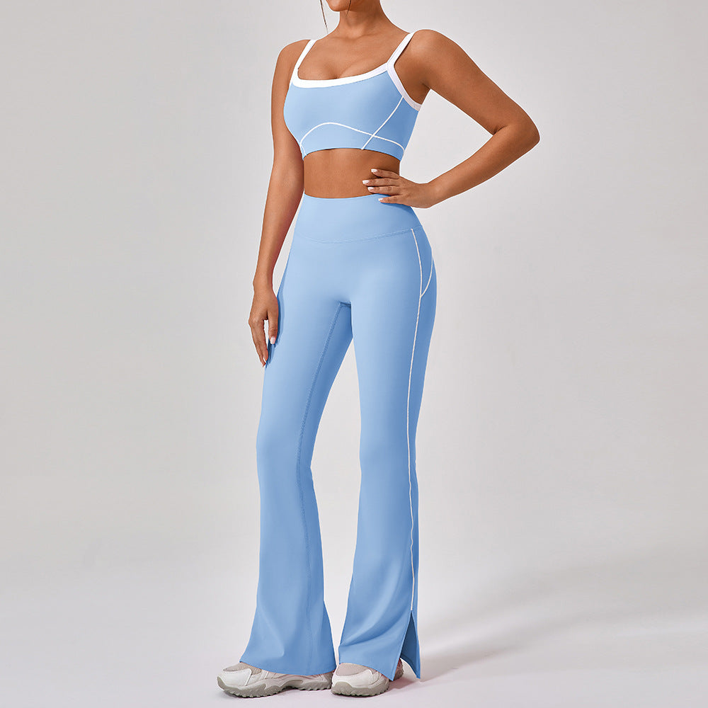 Ensemble "Contour-Flex" – Set Fitness 2 Pièces à Bretelles Spaghetti & Design Bicolore