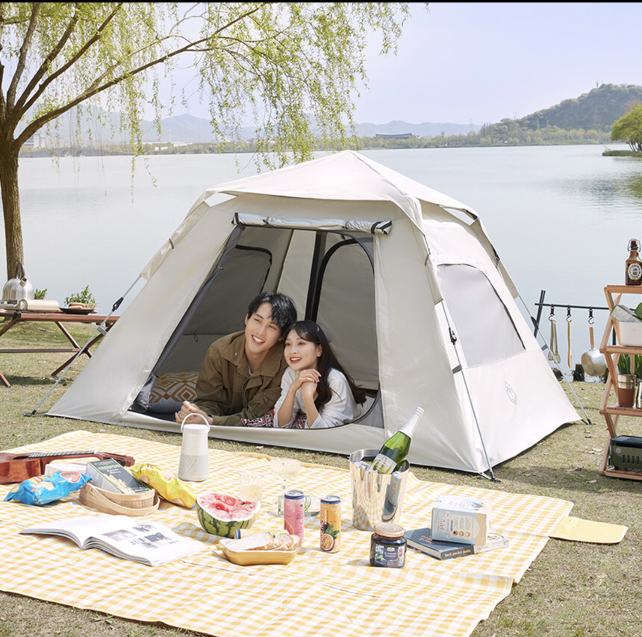 Tente de camping à ouverture rapide et à chargement automatique par ressort