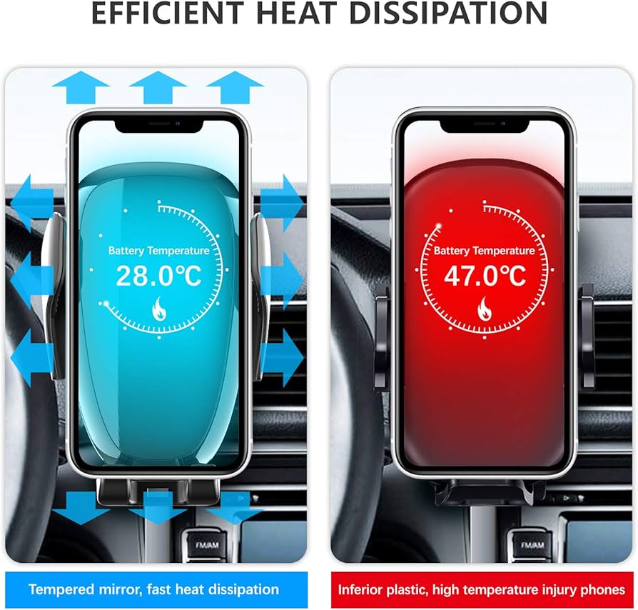 Support de téléphone portable à serrage automatique pour téléphone de voiture DM Support de téléphone portable pour chargeur sans fil de voiture Batterie intégrée Compatible avec iPhone Xs Max/XR/XS/X/8 Plus, Samsung Galaxy S10/S10 Plus/S9/S8/S7/Note 9 10