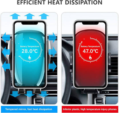 Support de téléphone portable à serrage automatique pour téléphone de voiture DM Support de téléphone portable pour chargeur sans fil de voiture Batterie intégrée Compatible avec iPhone Xs Max/XR/XS/X/8 Plus, Samsung Galaxy S10/S10 Plus/S9/S8/S7/Note 9 10