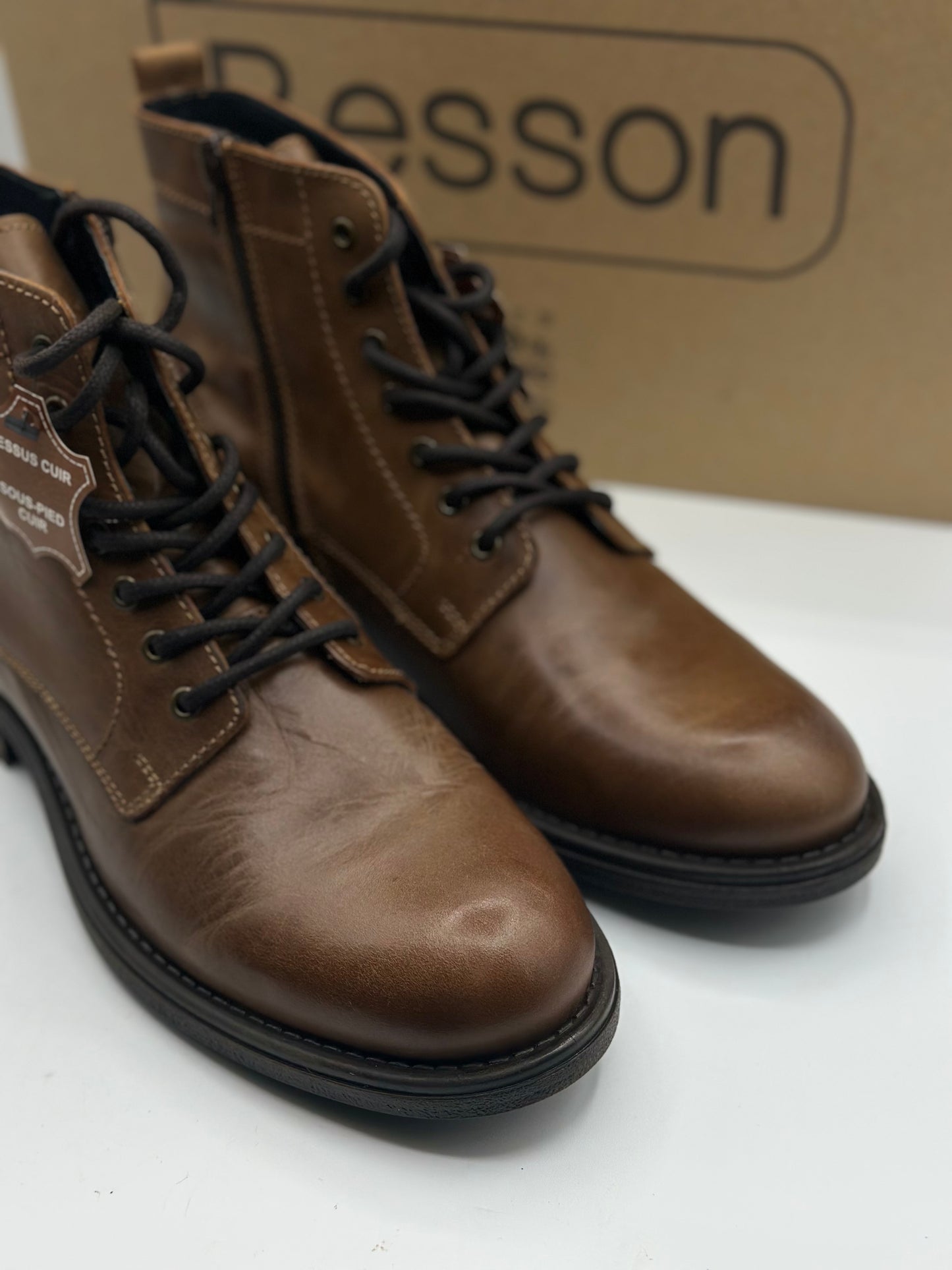 ELONG Bottine Homme Cuir Noir Marron