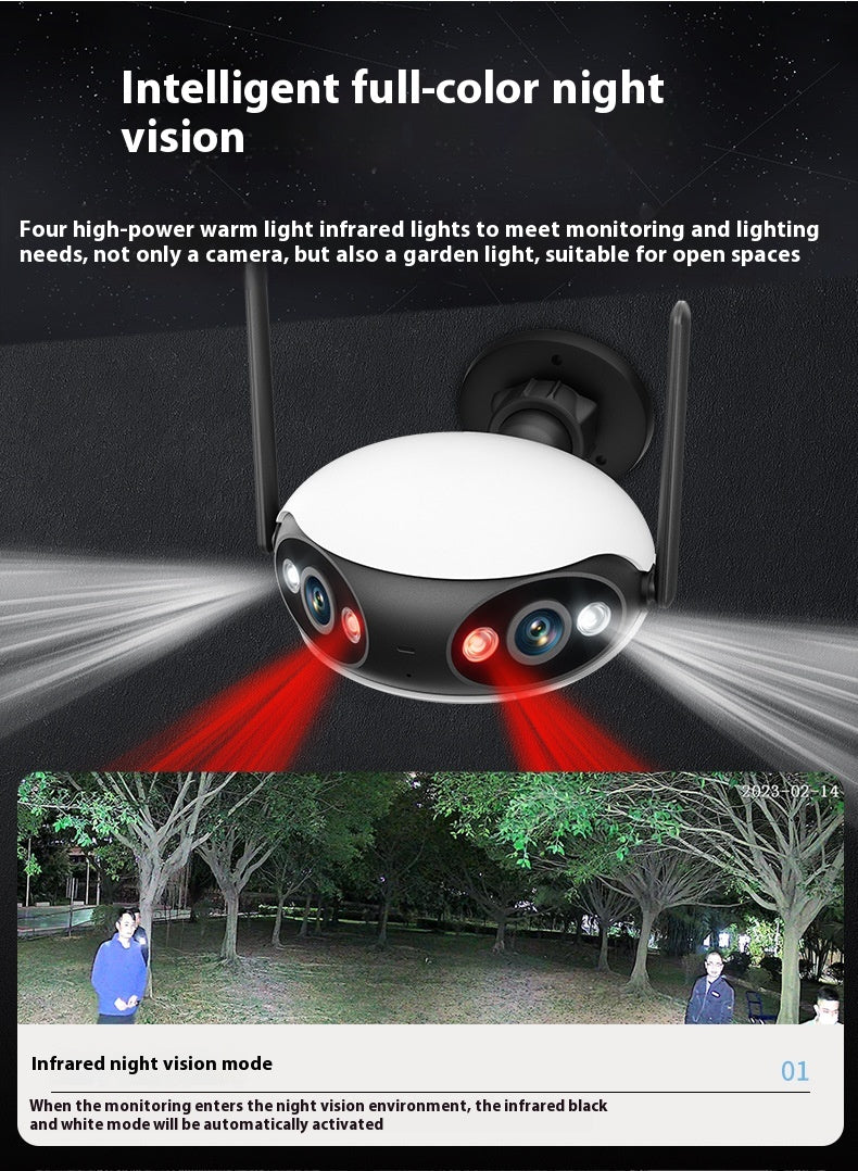 Caméra de surveillance sans fil à écran d'épissure binoculaire angle large 180°