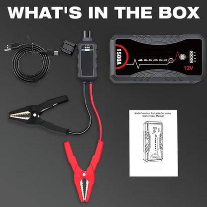 Booster Batterie Voiture 1500A Portable Jusqu'à 7.0L Essence ou 6.5L Gazole