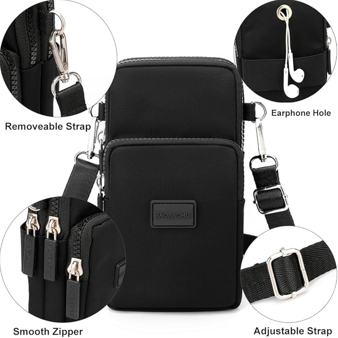 Sac à bandoulière pour téléphone portable, mini sac à main pour téléphone portable, portefeuille, sac à bandoulière, sac à main, pochette de voyage
Couleur: Noir