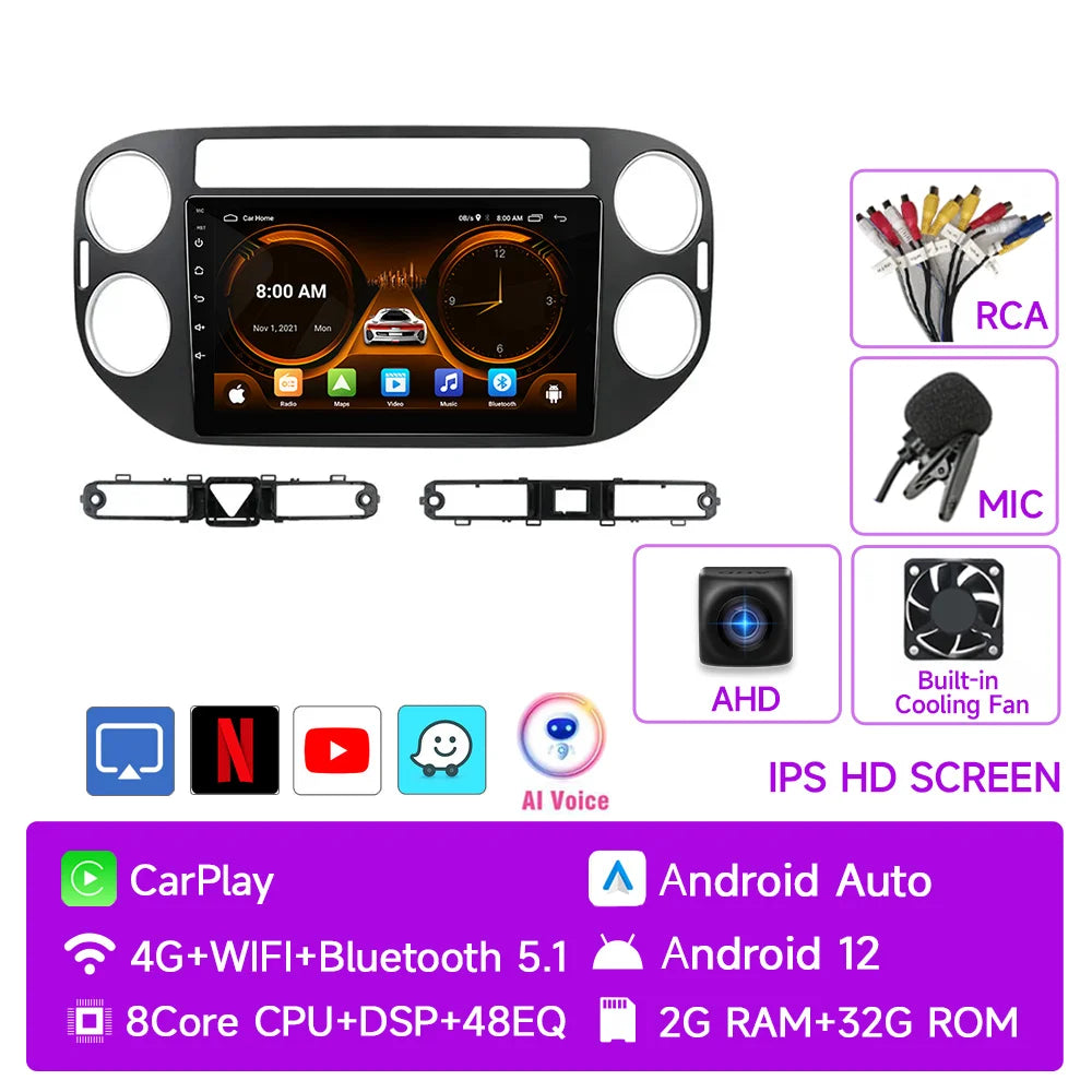 Autoradio Android Auto AI Voice 2 din Radio pour VW Volkswagen Tiguan 1 NF 2006-2016 Carplay Car Multimedia GPS 2din autoradio
