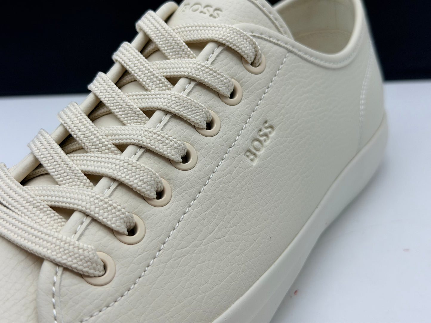 BOSS Hommes Aiden Tenn Baskets Basses en Similicuir grainé