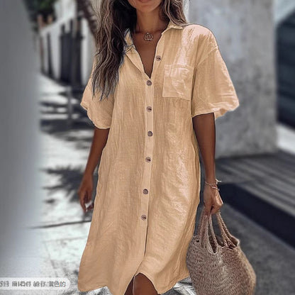 Robe Chemise "Elegance-Flow" – Coupe Ample, Col à Revers & Boutonnage Classique
Le chic minimaliste pour un été tout en confort