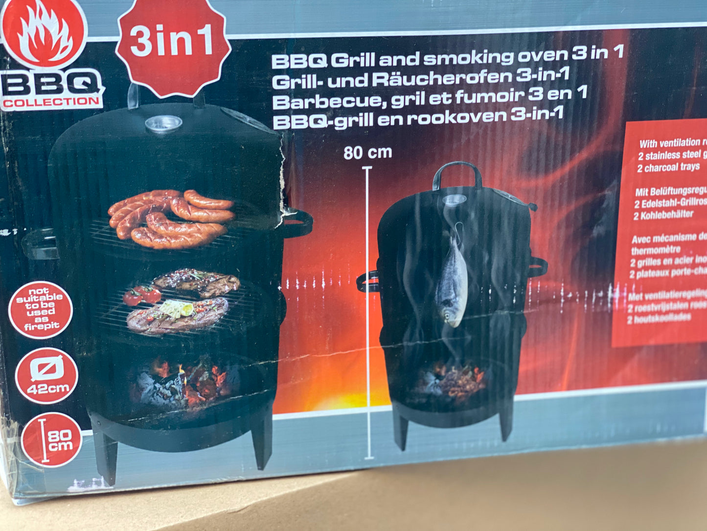 Barbecue au Charbon de Bois et Fumeur 3 en 1 Thermomètre neuf