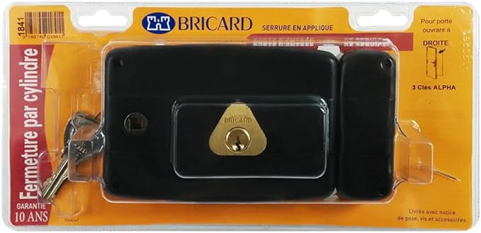 Serrure en applique horizontale fouillot 2 entrées Cylindre 5 Goupilles droite, Noir neuf