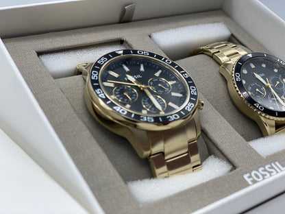 Coffret Montre Fossil Homme & Femme Acier Inoxydable Dorée Multifonctions Neuves