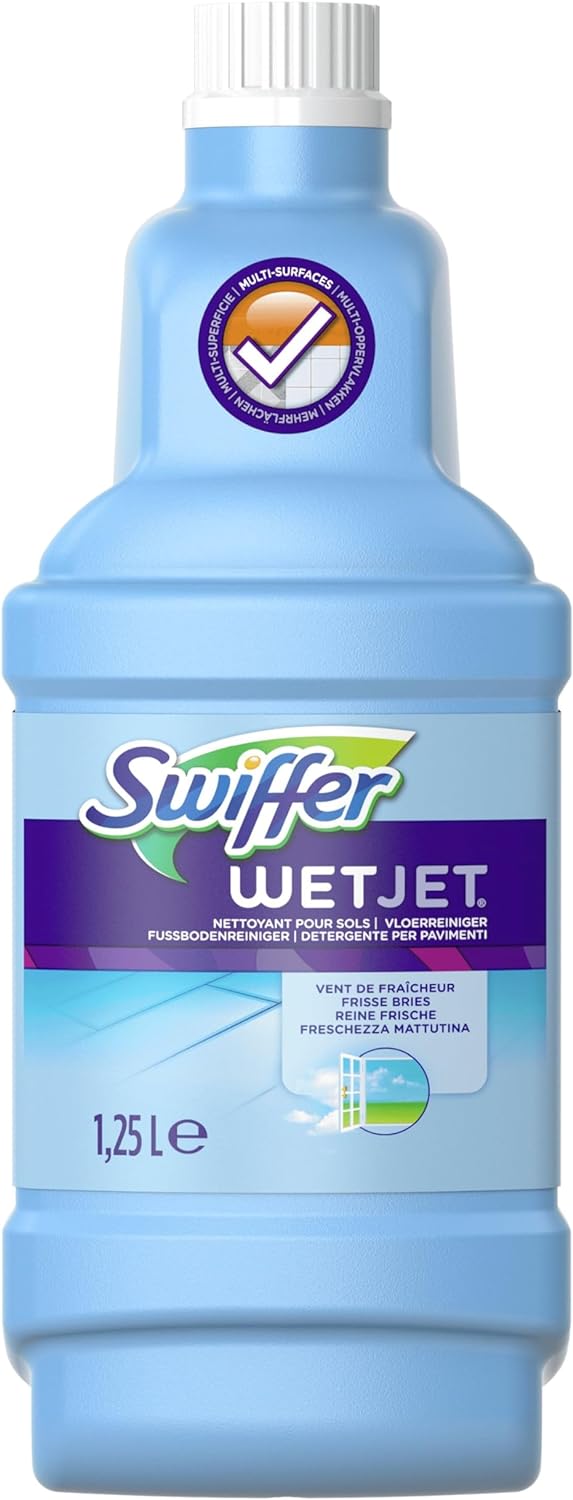 Swiffer WetJet Nettoyant Sol pour Balai Spray, Vent de Fraicheur, 5L (4 unités x 1.25L), Nettoyant