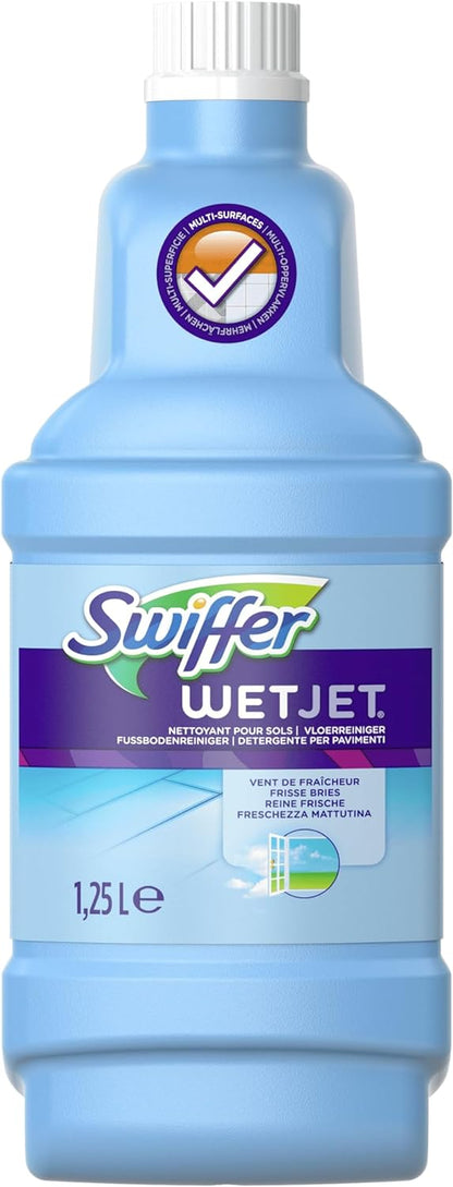 Swiffer WetJet Nettoyant Sol pour Balai Spray, Vent de Fraicheur, 5L (4 unités x 1.25L), Nettoyant