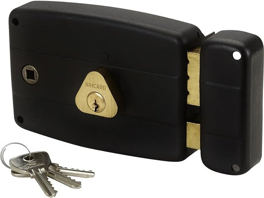 Serrure en applique horizontale fouillot 2 entrées Cylindre 5 Goupilles droite, Noir neuf