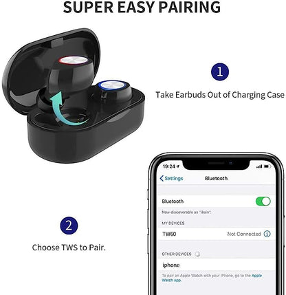 Écouteurs Bluetooth sans Fil 5.0 Réduction du Bruit Sports pour iOS Android Noir