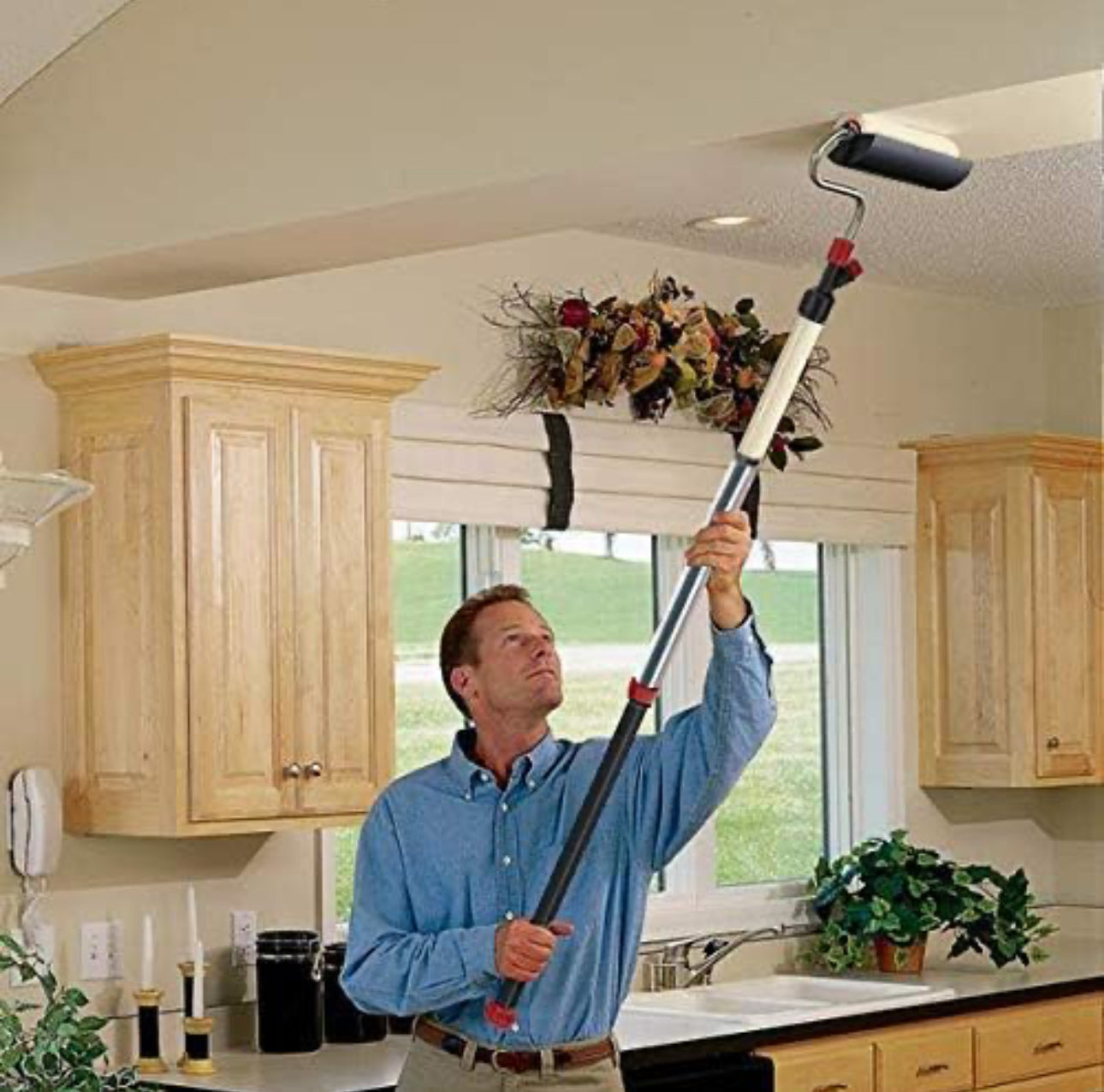 Rouleau de seringue de peinture extensible longue portée - décoration facile pour murs et plafonds intérieurs et extérieurs