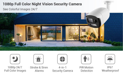 Caméra de surveillance stroboscopique polychrome 1080P alarme de sirène à lumière bleue et rouge