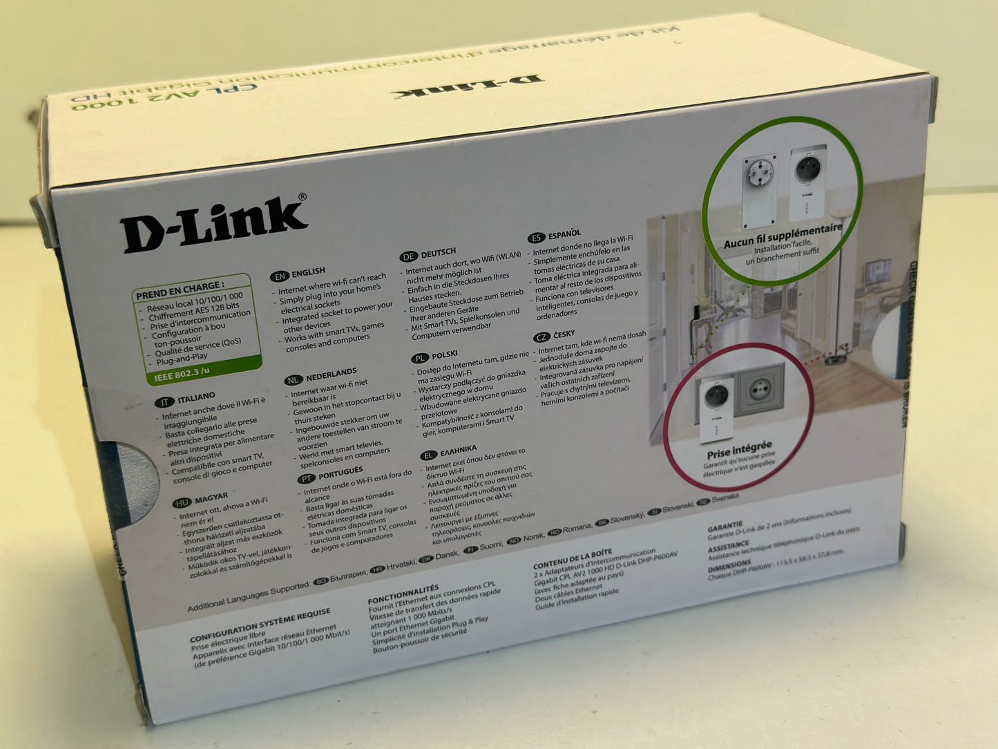 CPL 1000 mbps, Kit de 2 Adaptateurs HomePlug AV2 1000 HD prise intégrée- Idéal tv sans wifi neuf
