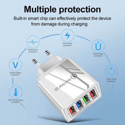 Chargeur USB Charge rapide 3.0 4 Adaptateur de téléphone pour tablette Chargeur mobile mural portable