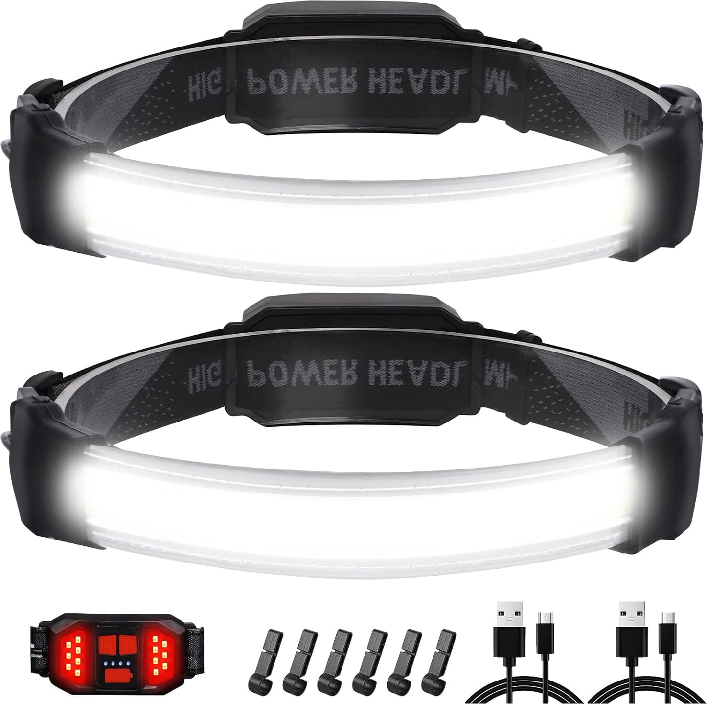 Lampe Frontale LED,2 Pièces Lampe Frontale LED Ultra Puissante USB Rechargeable,Super Bright 1500 Lumen étanche IPX6 et Torche Frontale,6 Modes Réglables pour le Camping, Randonnée,Cyclisme,Pêche [Classe énergétique A+++]