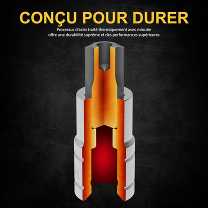 Set de 13 Douilles Tamper Proof Torx | Jeu de Sécurité douilles à embouts étoilé, taille de T8, T10, T15, T20, T25, T27, T30 T40, T45, T47, T50, T60 | entraînement 1/4 3/8 1/2, pour clés et perceuses