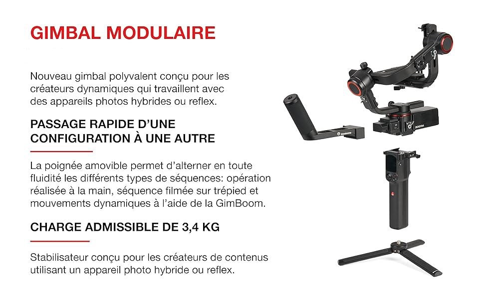 Stabilisateur Gimbal Professionnel sur 3 Axes pour Appareil Photo Compact Manfrotto neuf