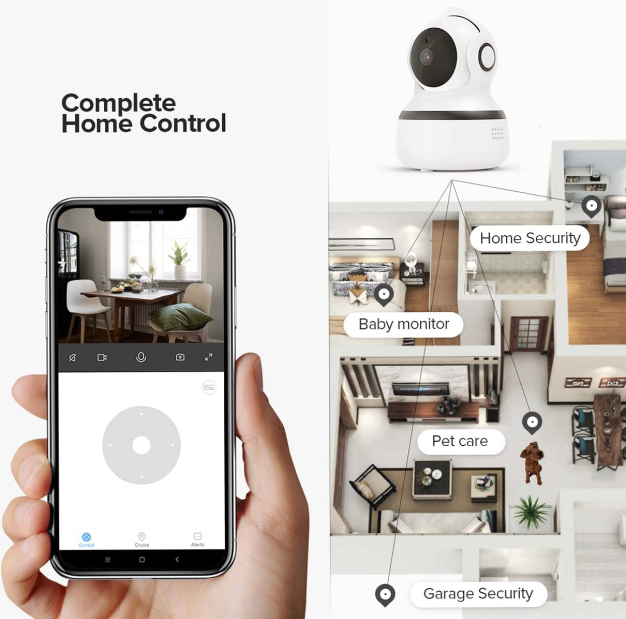 Caméra Surveillance IP WiFi 1080P FHD sans Fil 2,4 G Vision panoramique de sécurité avec détection M
