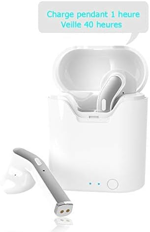 Amyneo KK-06 Ecouteur Bluetooth, Ecouteur sans Fil TWS Léger Stéréo Basse Lourde Bluetooth 5.0, Auriculaires avec Micro Intégré,(White)