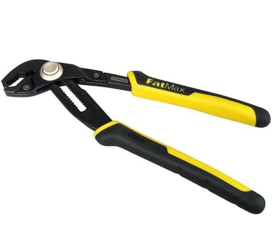 STANLEY 0-84-647 - Pince Multiprise À Verrouillage Gamme FATMAX - Mâchoire Renforcée Par Induction - Bouton Pushlock 17 Positions - Poignée Bi Matière - Finition Black Chrome - Normes Iso/Din 8976.