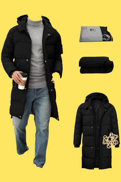 Veste Homme Hiver Épaissir Chaude Longue Parka Manteau Coupe-vent Matelassé Vestes Décontractée Zippé l'extérieur Blouson à Capuche avec Poches