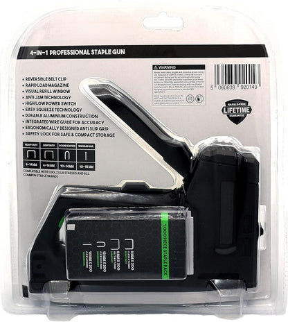 Agrafeuse 4-en-1 pistolet à agrafes professionnel et pack de 1000 agrafes neuve