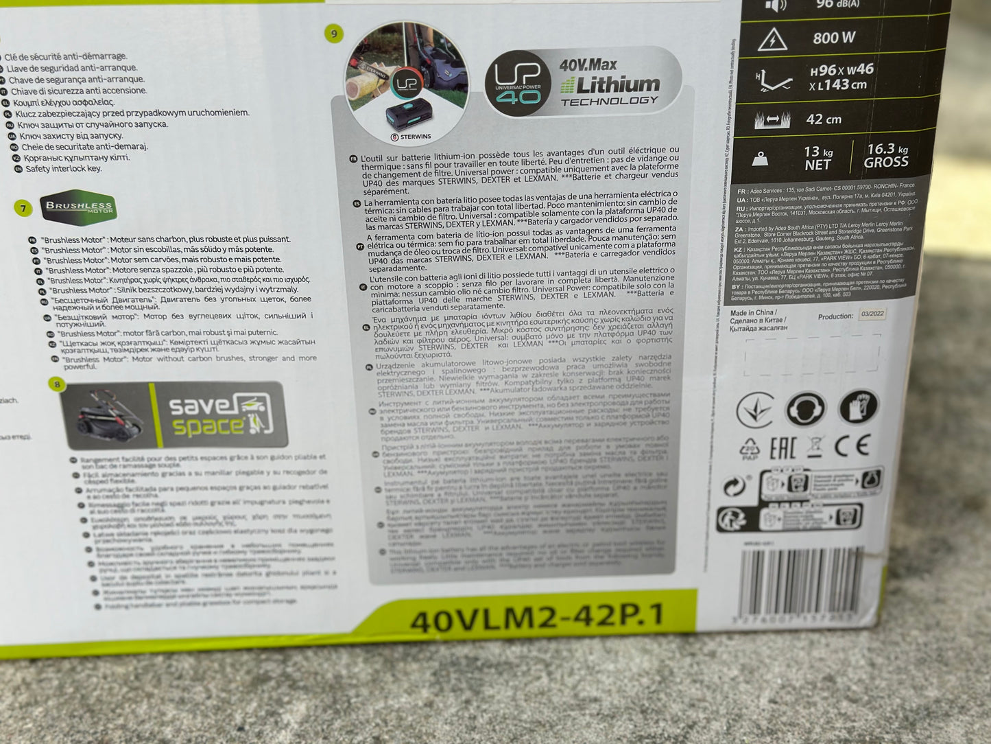 Tondeuse sur batterie STERWINS UP40, 36 V, l.42 cm