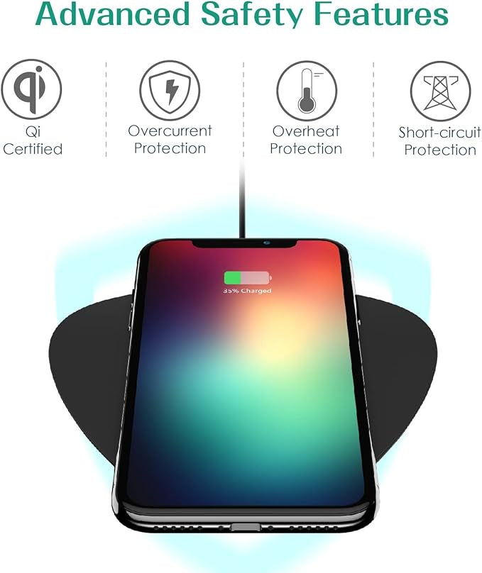 Chargeur sans fil rapide, Auckly 10W Qi Pad chargeur sans fil avec Tapis Anti-dérapant pour iPhone X/8/ 8 Plus, Samsung Galaxy S9 / S9+ / S8/ S8+/ S7 / S7 edge / S6 edge+ et autres Compatibles Qi - Noir