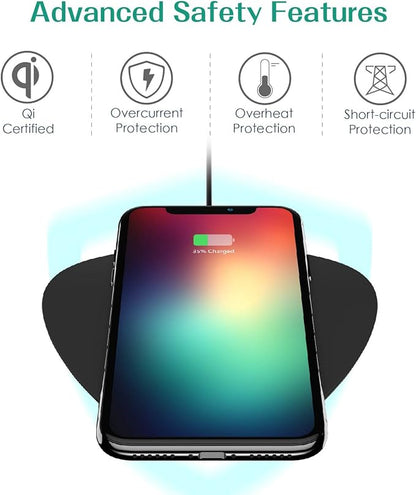 Chargeur sans fil rapide, Auckly 10W Qi Pad chargeur sans fil avec Tapis Anti-dérapant pour iPhone X/8/ 8 Plus, Samsung Galaxy S9 / S9+ / S8/ S8+/ S7 / S7 edge / S6 edge+ et autres Compatibles Qi - Noir