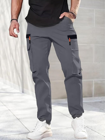 Pantalon cargo pour homme avec taille élastique et cordon de serrage - Pantalon décontracté pour randonnée, escalade, pêche avec poches