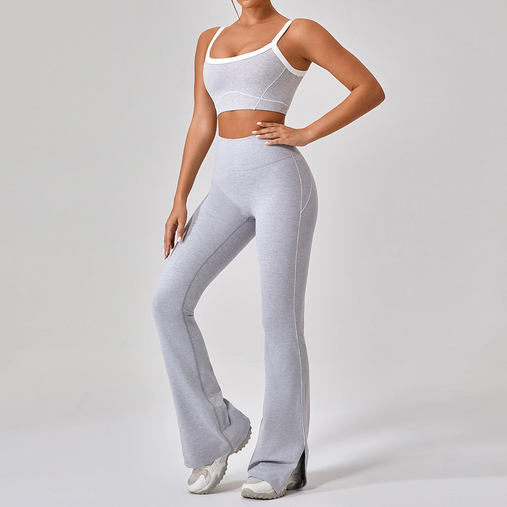 Ensemble "Contour-Flex" – Set Fitness 2 Pièces à Bretelles Spaghetti & Design Bicolore