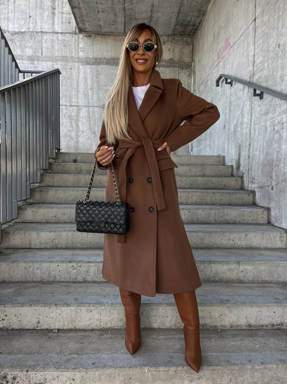 Manteau "Élégance Royale" – Coupe Longue ceinturée à Double Boutonnage