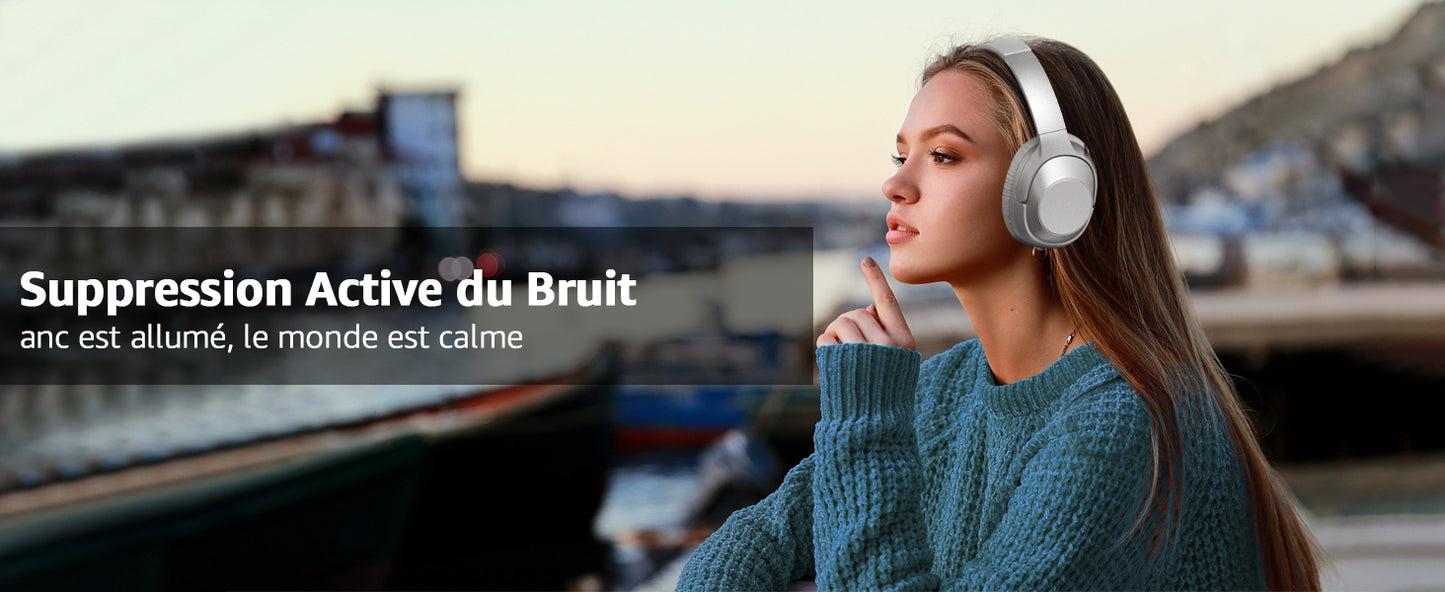 Casque Bluetooth sans Fil top qualité Reducteur de Bruit Active 75 Heures totalement neuf (gris)