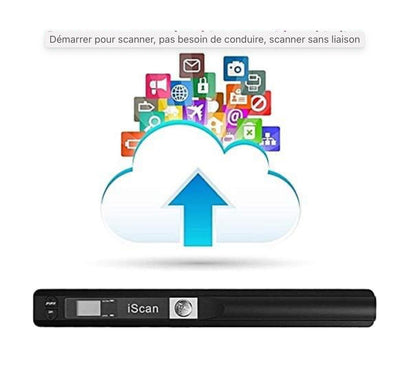 Scanner à main Scanner de documents couleur de résolution 900DPI Scanner portable sans fil A4 avec carte 8G Micro SD Format JPG et PDF Noir (Pack MEHRWEG)