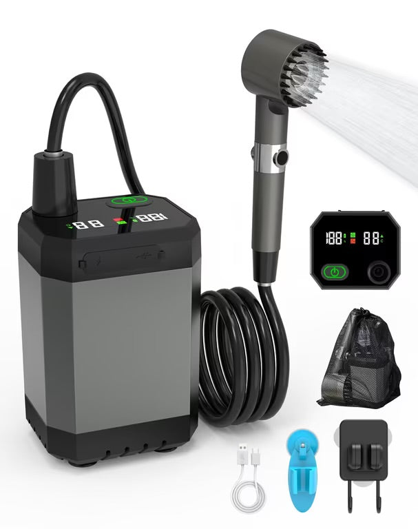Kit Douche Camping,6000mAh Douche Portable Imperméable,USB Pompe de Douche Électrique Rechargeable,4 Modes pour Extérieure,avec Afficheur Intelligent,pour Extérieure,Camping,Randonnée,Jardin