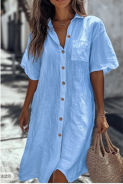 Robe Chemise "Elegance-Flow" – Coupe Ample, Col à Revers & Boutonnage Classique
Le chic minimaliste pour un été tout en confort