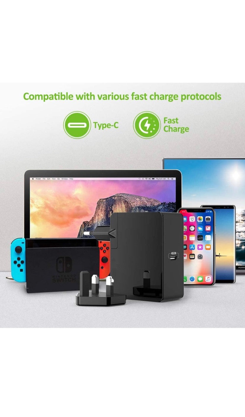 Chargeur mural ultra rapide grâce à ses 60watt et USB C, prise EU/UK neuf