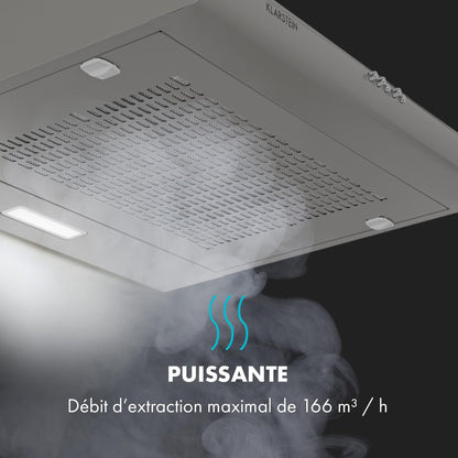 Klarstein Capannina - Hotte de cuisine aspirante, 166m³/h, 80W, 60 cm, 3 vitesses, Eclairage LED, 1 lampe x 1,5W, Panneau de commande tactile, Possibilité de recyclage d'air, Acier inoxydable, Argent [Classe énergétique C] neuf