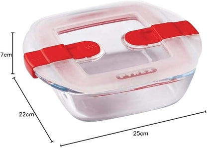 Pyrex - Cook&Heat - Plat Carré en Verre avec Couvercle Hermétique Spécial Micro-Ondes – Boîte de Conservation – Cuisinez au Four, Conservez et Réchauffez, Transparent
