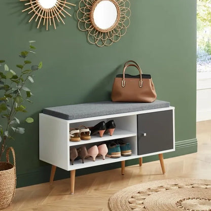 Banc à chaussures - Blanc et gris anthracite - L 95 x P 39,5 x H 50 cm a monter soit même