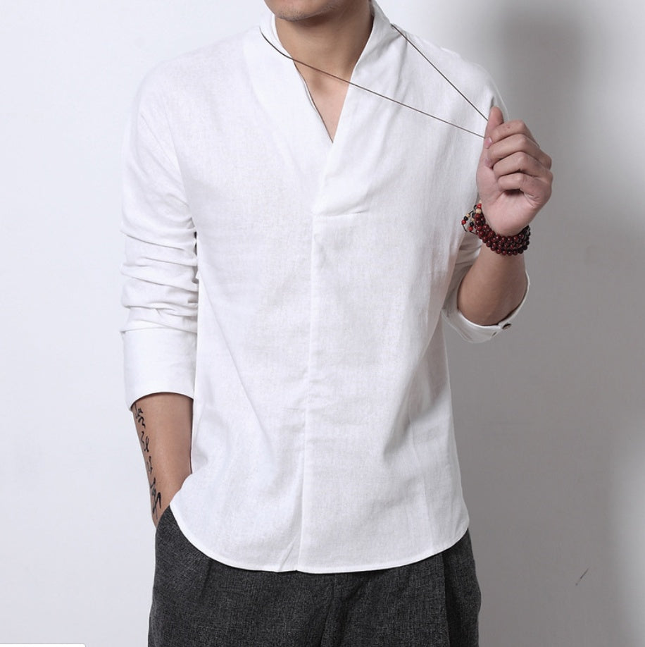 Chemise "Héritage Zen" – Lin Rétro & Col Mao Style Chinois Traditionnel